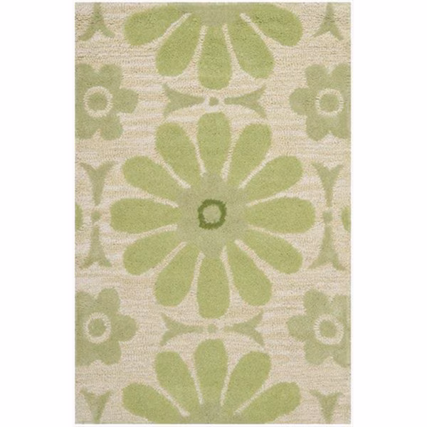 3 x 5 ft. Small Rectangle Novelty Kids Beige and Green Hand Tufted Rug